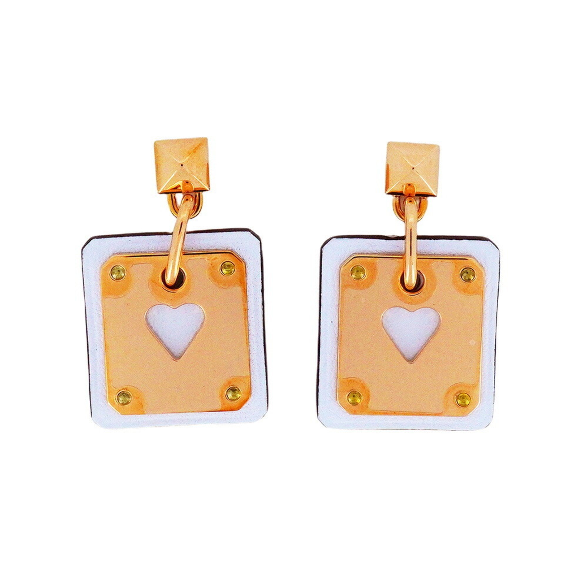 Hermes Earrings Asdukur GP Plated Leather White Rose Gold U Stamp Ladies