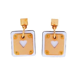 Hermes Earrings Asdukur GP Plated Leather White Rose Gold U Stamp Ladies