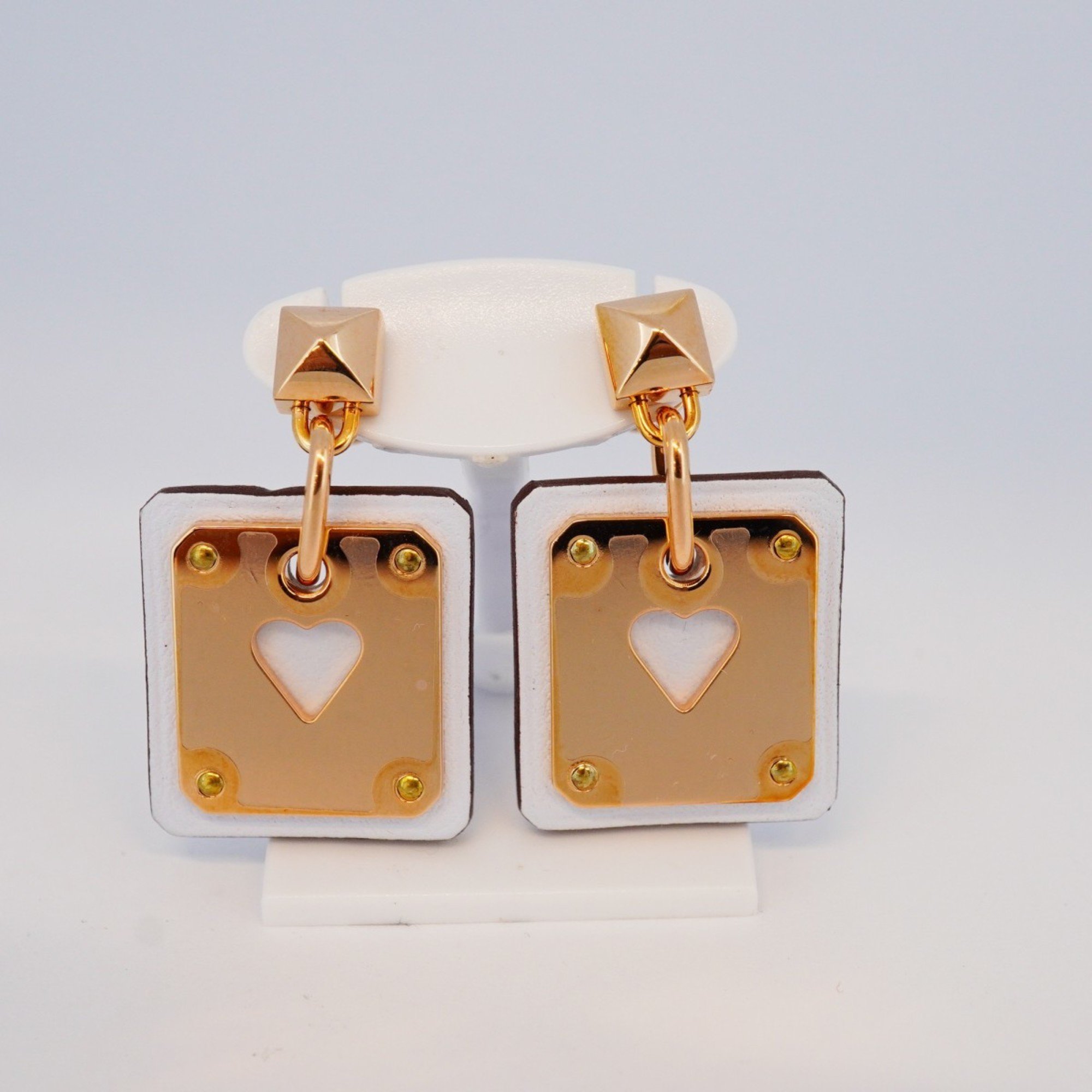 Hermes Earrings Asdukur GP Plated Leather White Rose Gold U Stamp Ladies