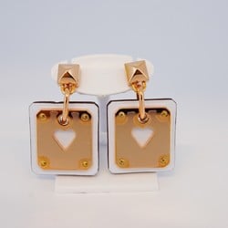 Hermes Earrings Asdukur GP Plated Leather White Rose Gold U Stamp Ladies