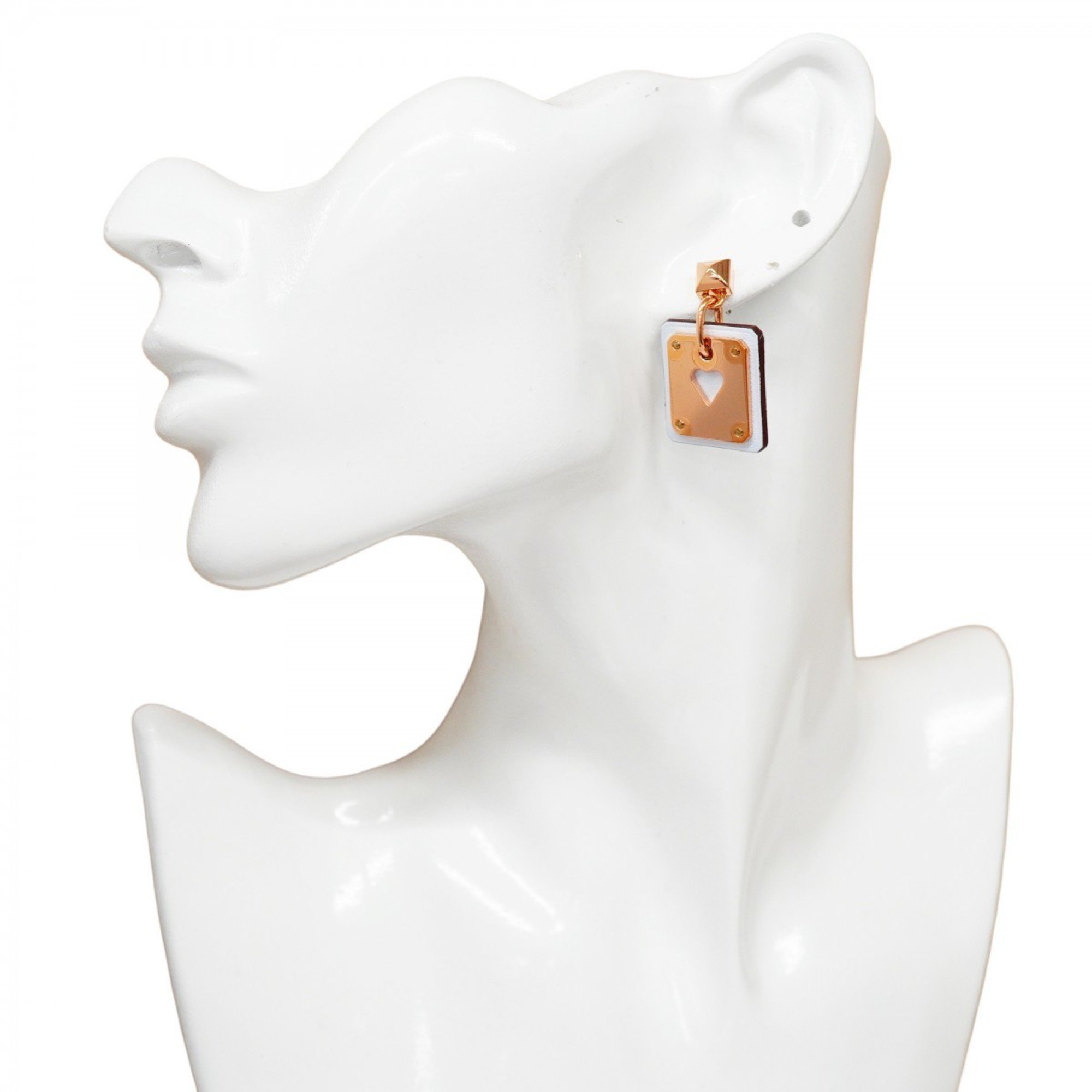 Hermes Earrings Asdukur GP Plated Leather White Rose Gold U Stamp Ladies