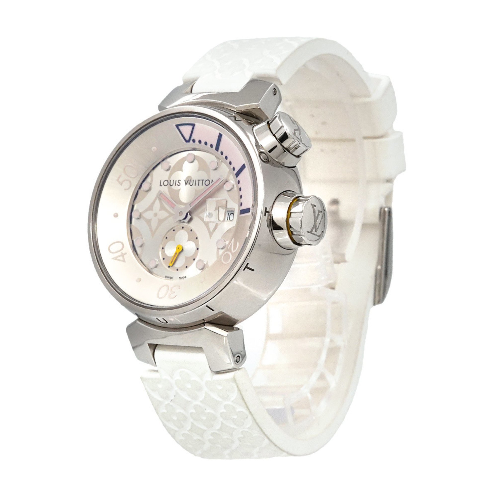 Louis Vuitton Tambour Diving Q131M Ladies Watch Date Silver Quartz