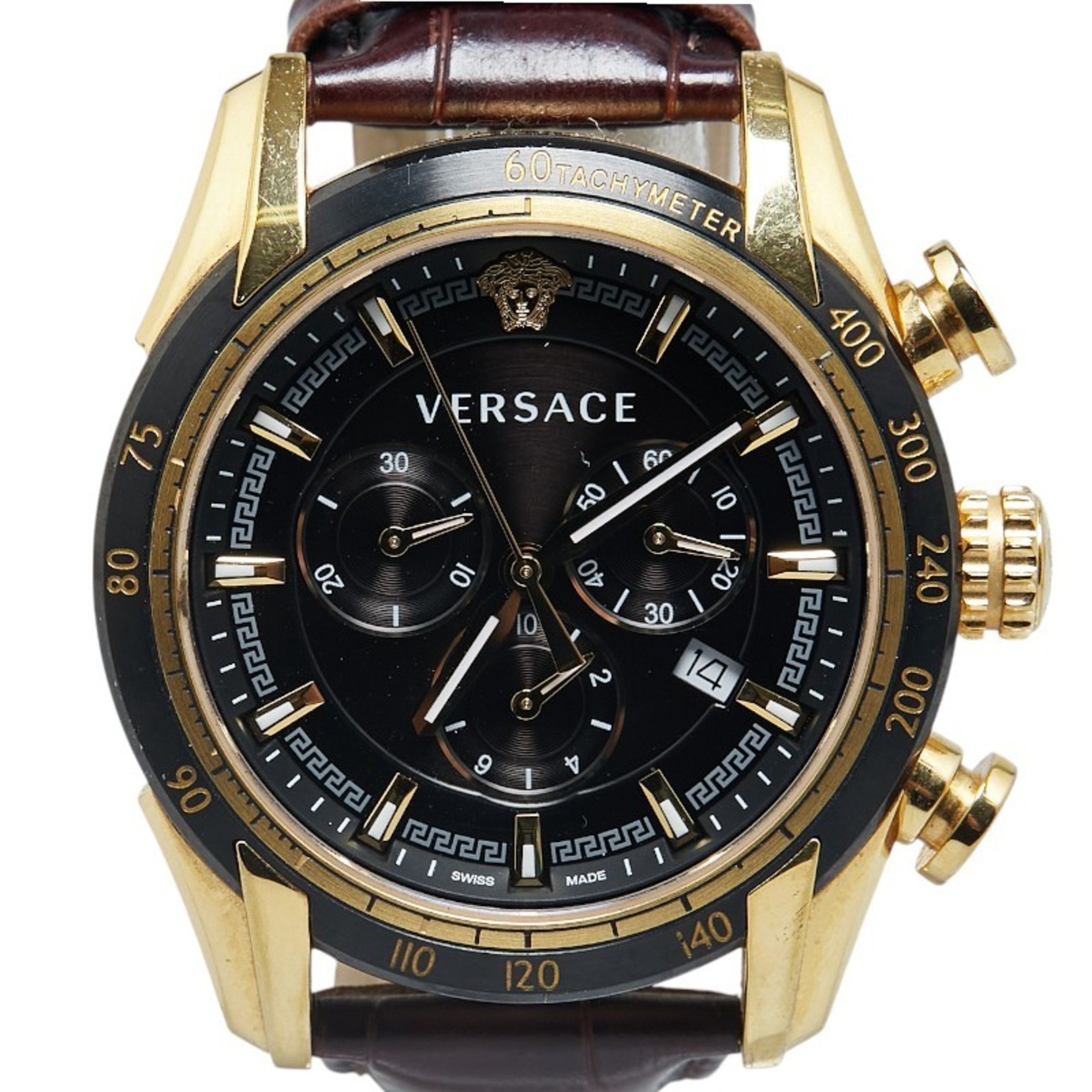 Versace V-RAY Watch VEDB00318 Quartz Black Dial Stainless Steel Leather Men's VERSACE