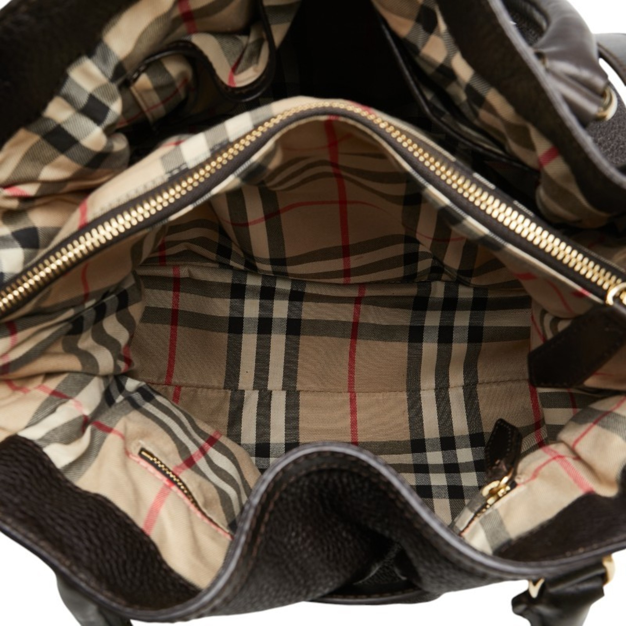 Burberry Nova Check Handbag Shoulder Bag Dark Brown Leather Women's BURBERRY