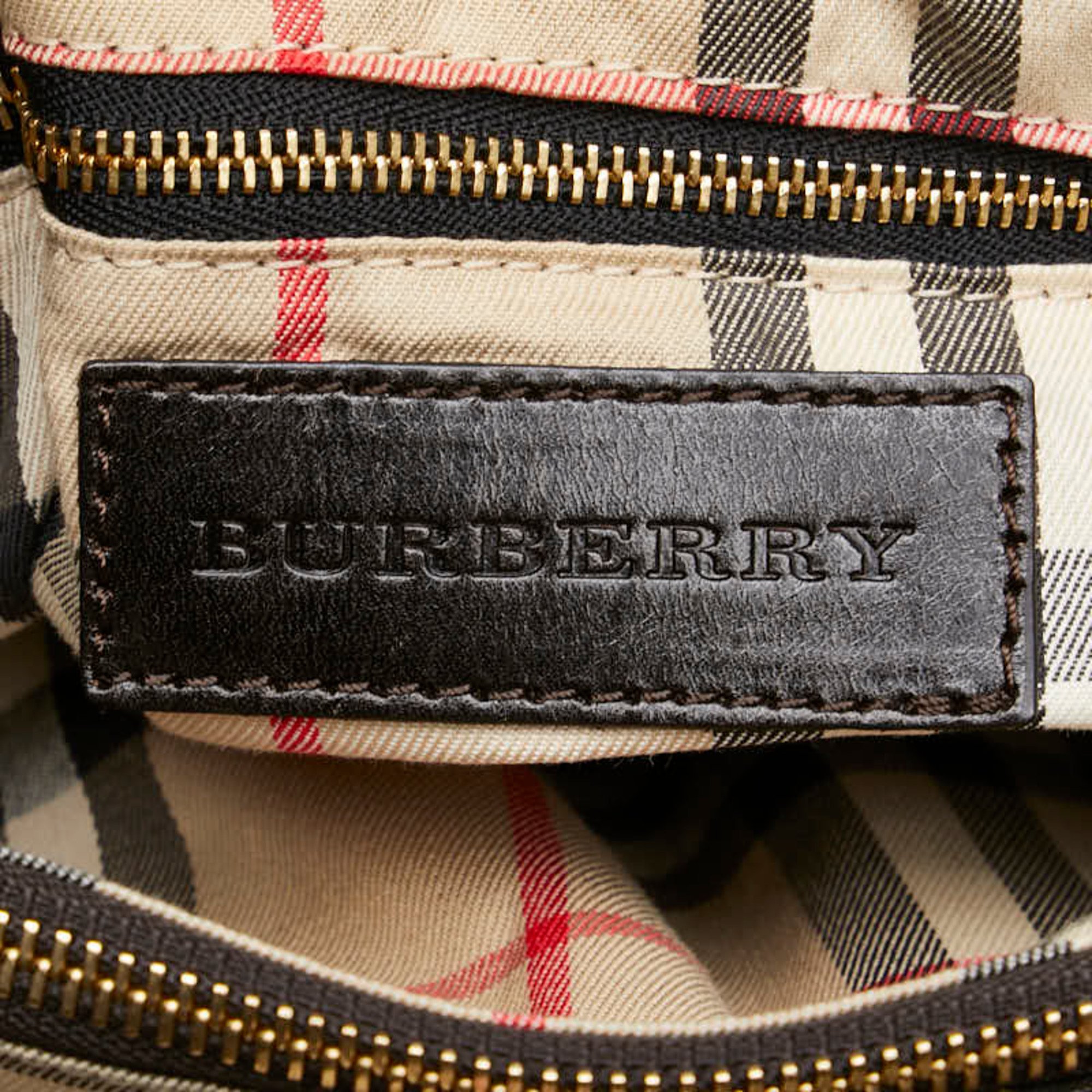 Burberry Nova Check Handbag Shoulder Bag Dark Brown Leather Women's BURBERRY