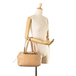 CHANEL Wild Stitch Handbag Boston Bag Beige Leather Women's