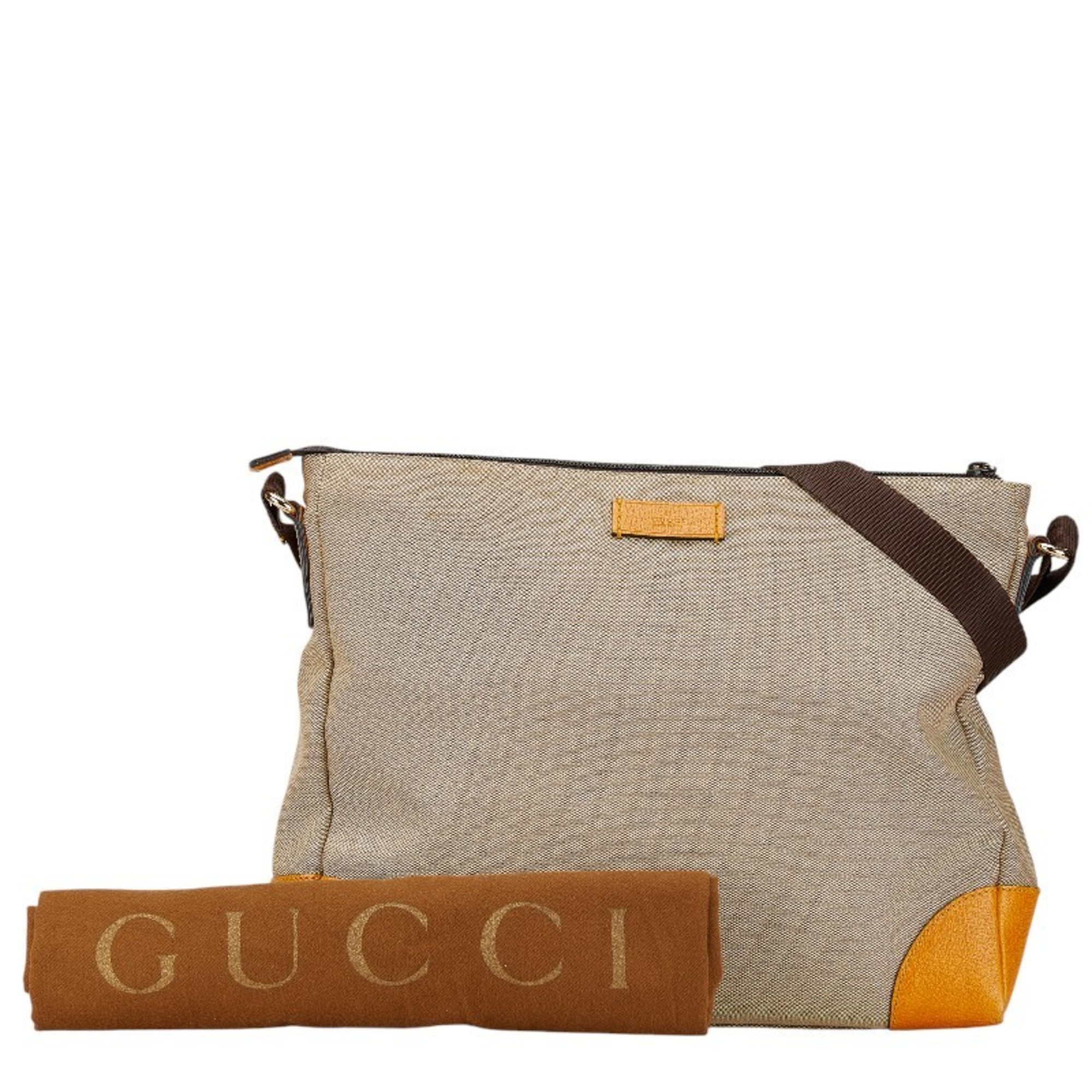 Gucci Shoulder Bag 257301 Beige Yellow Canvas Leather Men's GUCCI