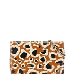 Gucci Leopard Chain Wallet Shoulder Bag 354697 Beige Black Leather Women's GUCCI