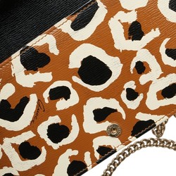 Gucci Leopard Chain Wallet Shoulder Bag 354697 Beige Black Leather Women's GUCCI