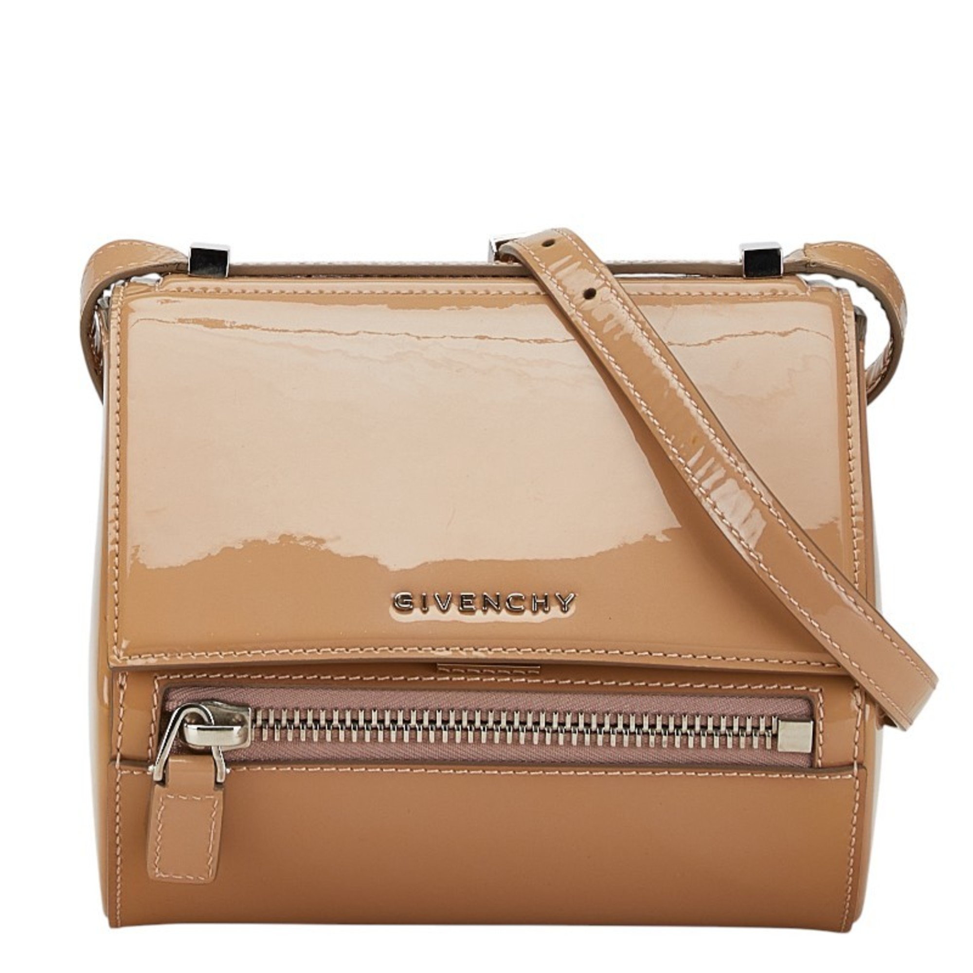 Givenchy Box Shoulder Bag Beige Patent Leather Women's