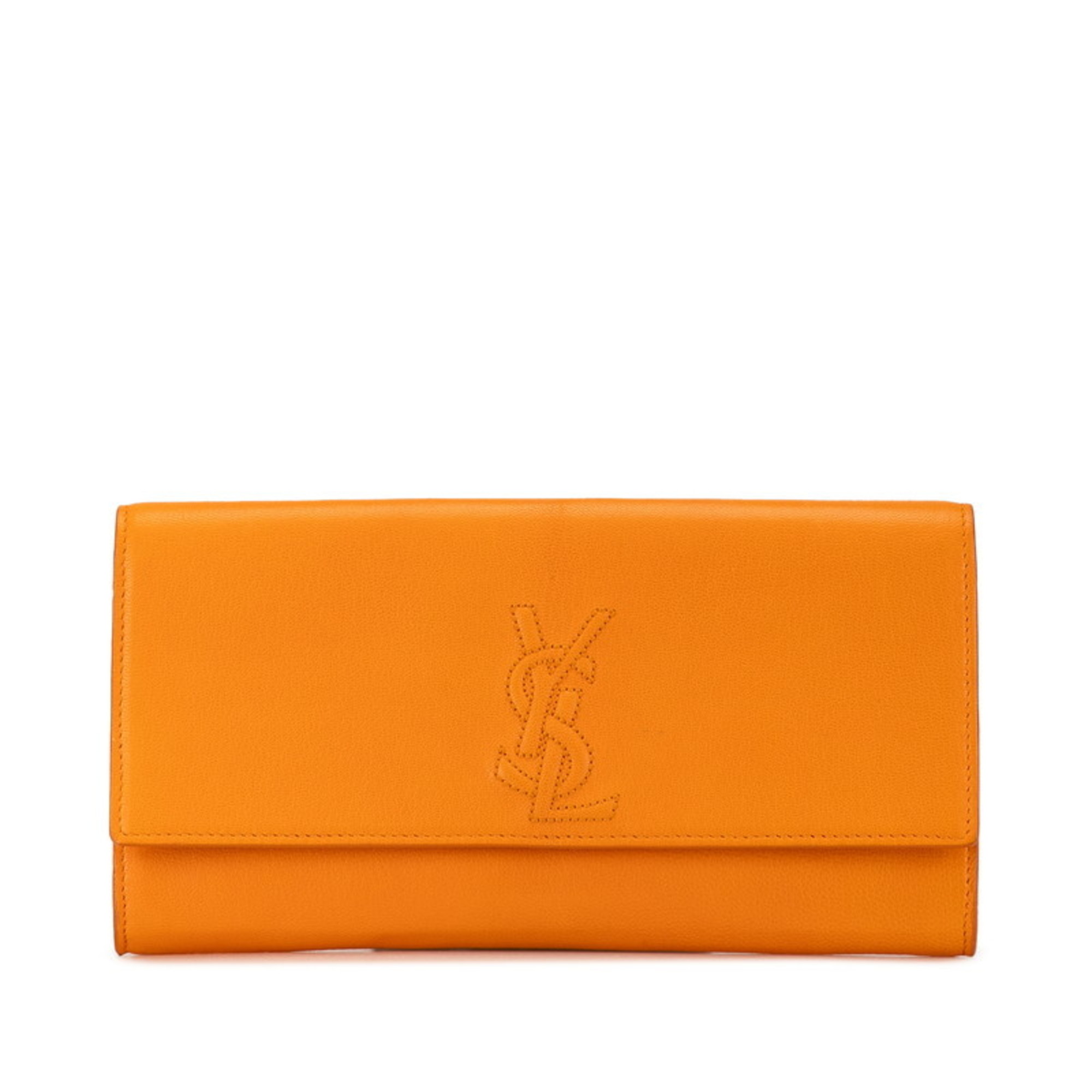 Saint Laurent YSL Stitch Clutch Bag Second Orange Leather Women's SAINT LAURENT