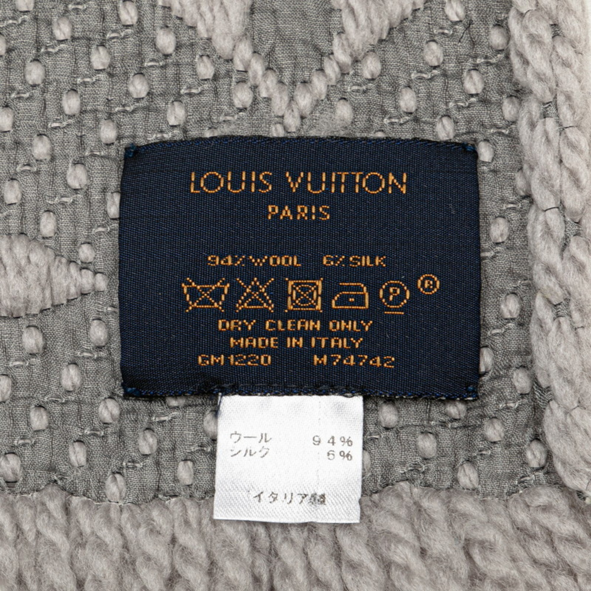 Louis Vuitton Echarpe Mania Scarf M74742 Griperle Grey Wool Silk Women's LOUIS VUITTON