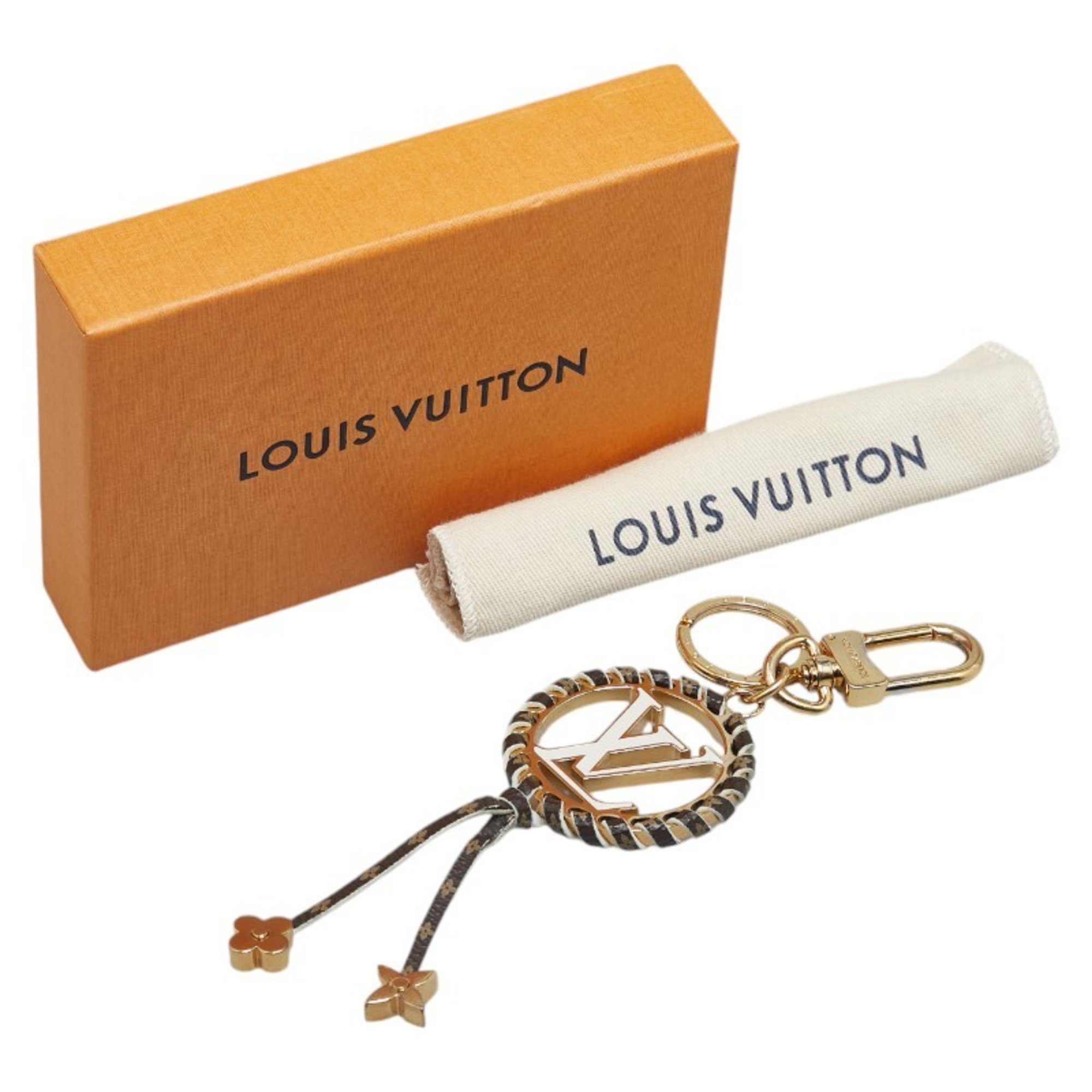 Louis Vuitton Monogram Porte Cle Berry Keychain M68476 Gold White Brown Plated Leather Women's LOUIS VUITTON