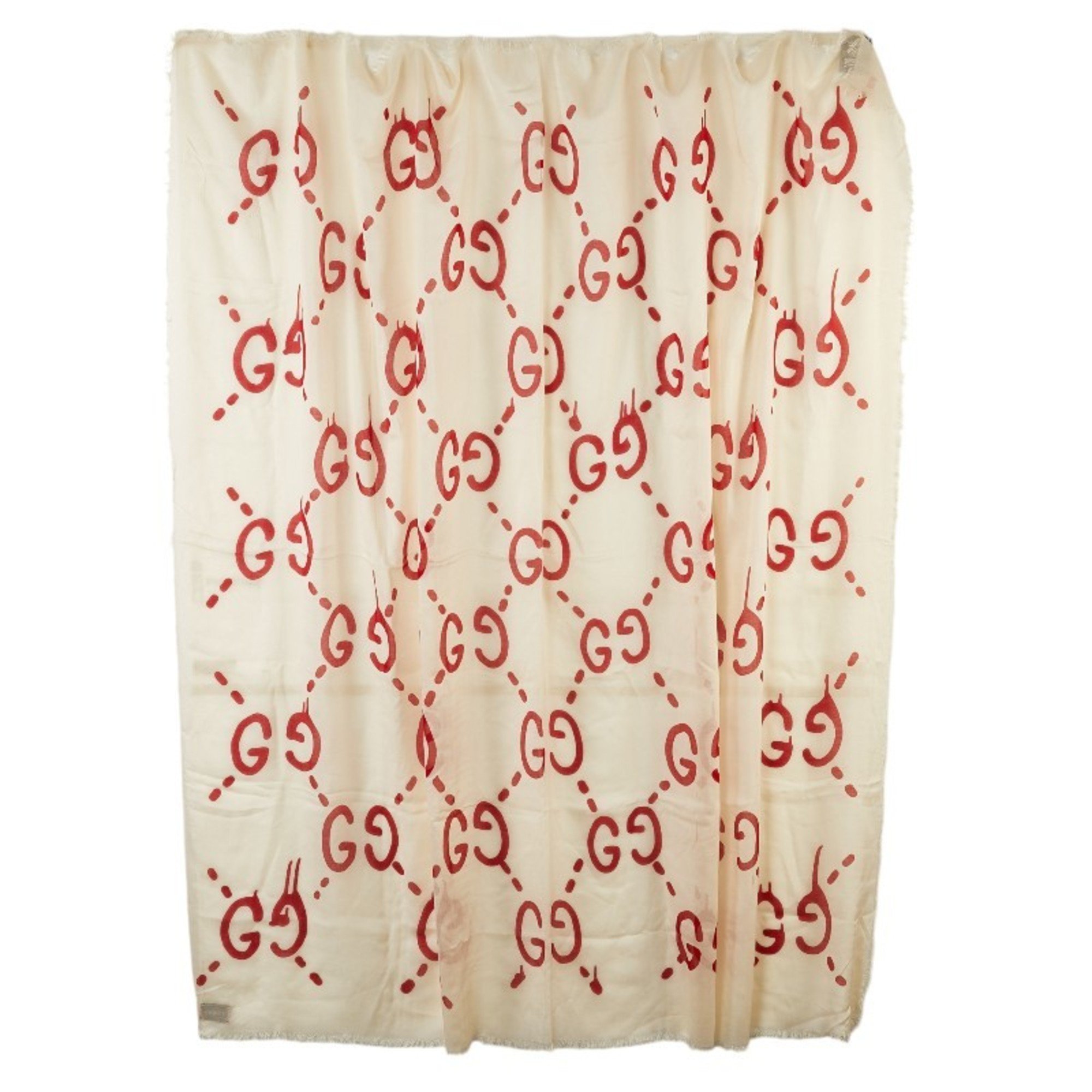 Gucci GG Ghost Scarf 449009 3G856 Beige Red Silk Women's GUCCI