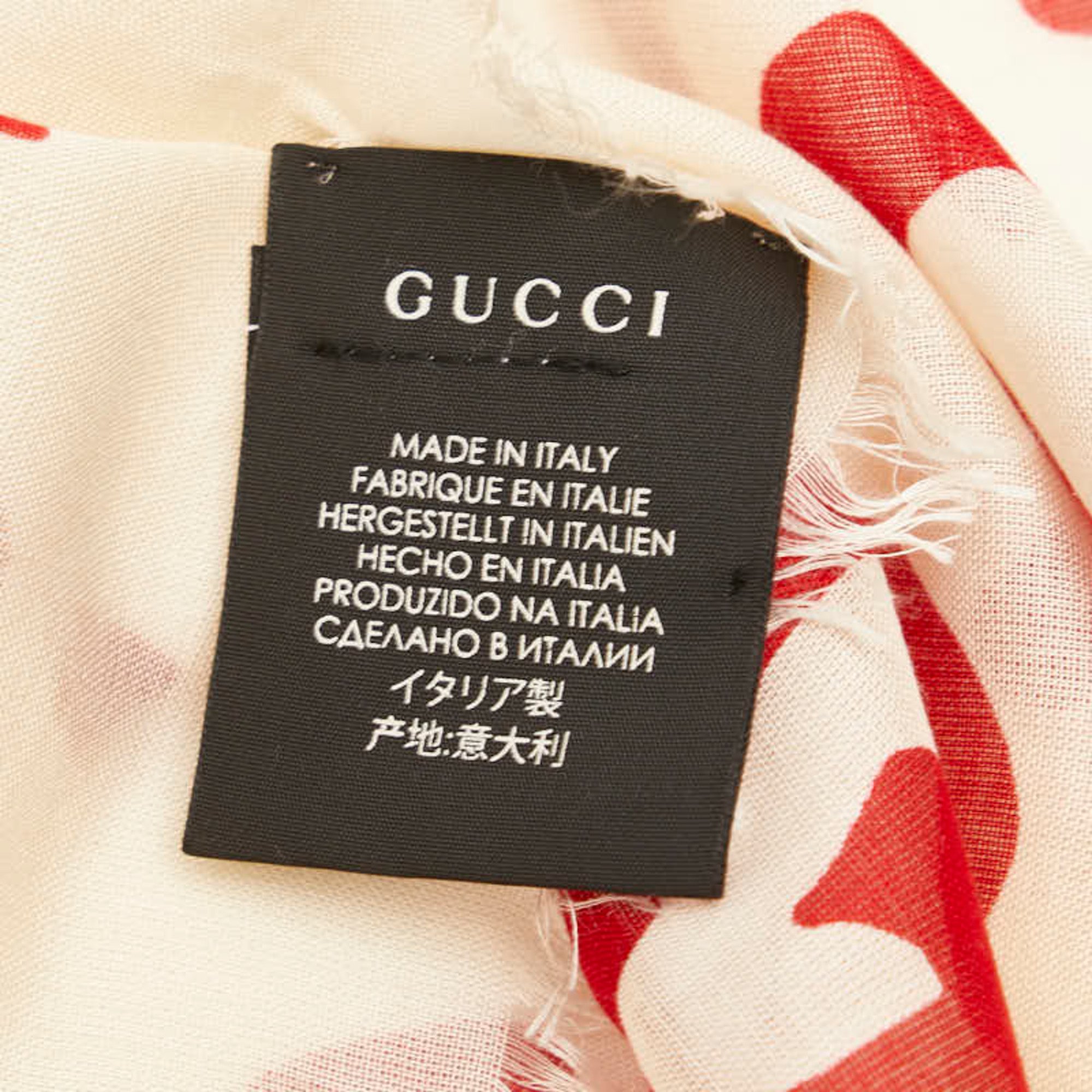 Gucci GG Ghost Scarf 449009 3G856 Beige Red Silk Women's GUCCI