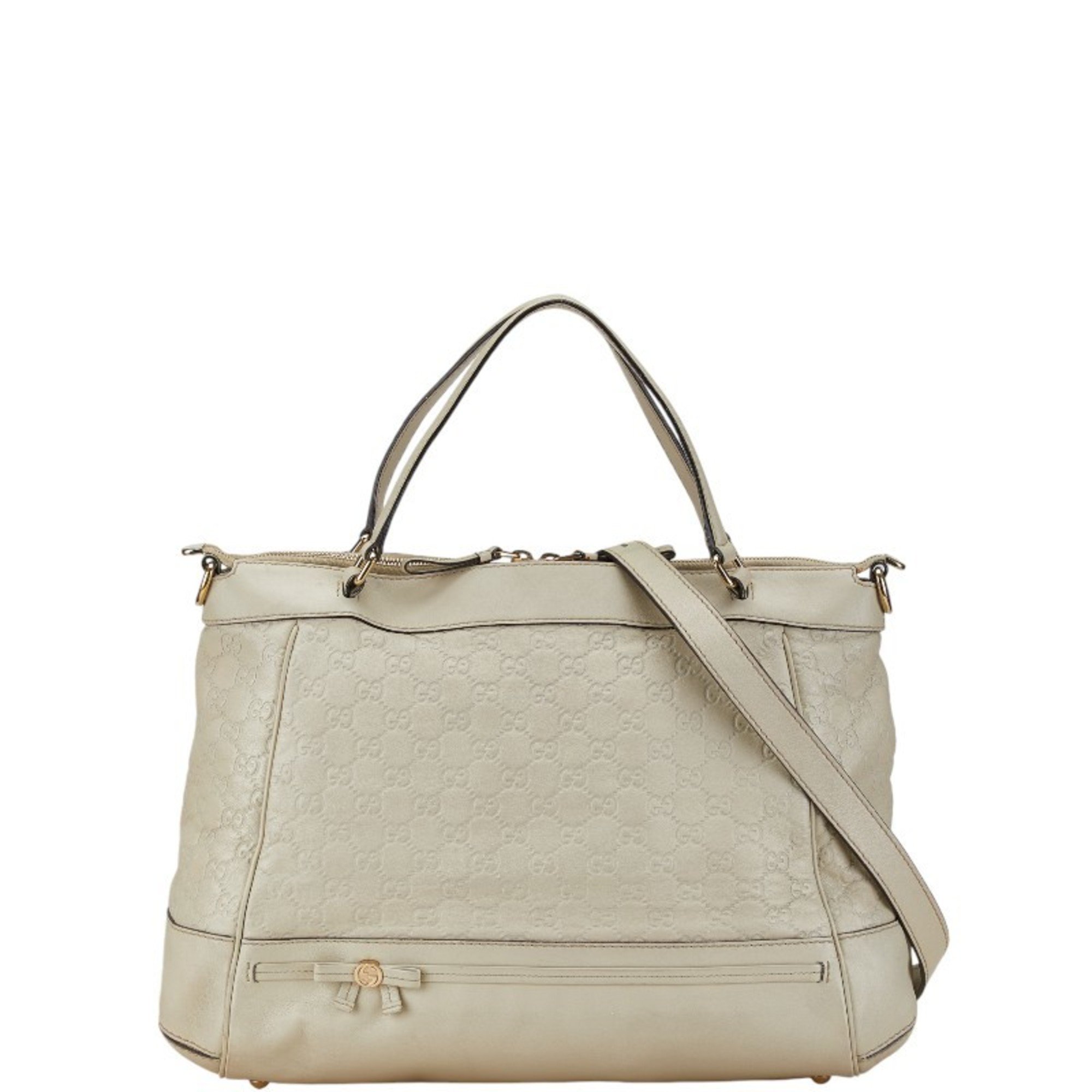 Gucci Guccissima Ribbon Motif Tote Bag Shoulder White Ivory Leather Women's GUCCI