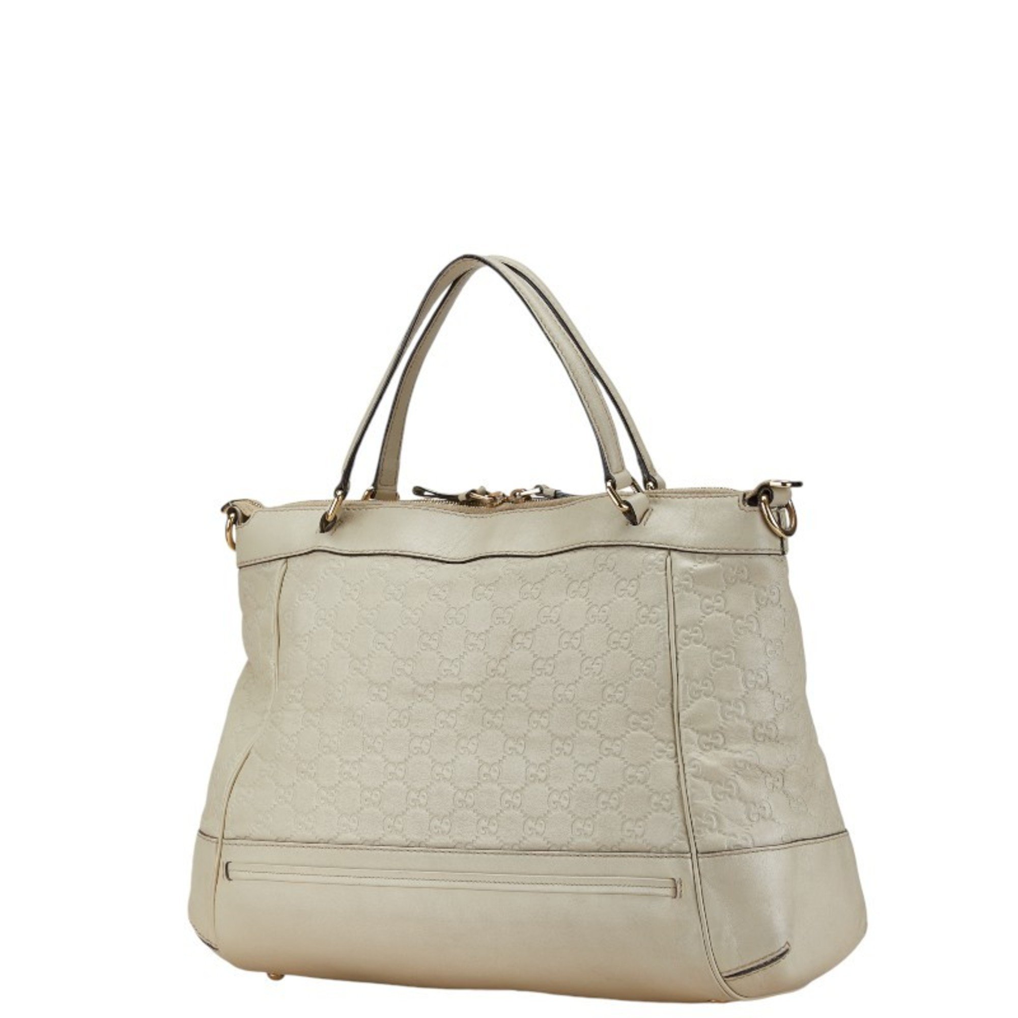 Gucci Guccissima Ribbon Motif Tote Bag Shoulder White Ivory Leather Women's GUCCI