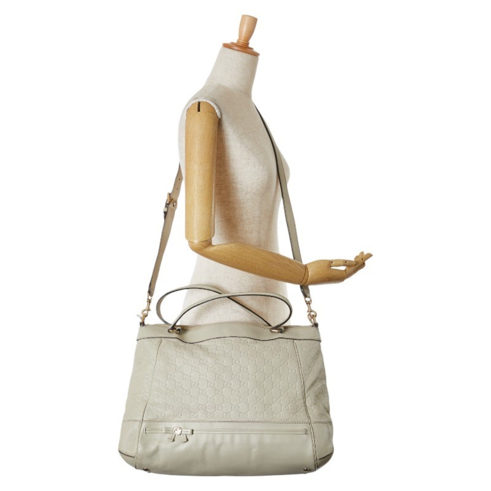 Gucci Guccissima Ribbon Motif Tote Bag Shoulder White Ivory Leather Women's GUCCI