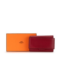 Hermes Passant Compact Bi-fold Wallet Red Evercalf Women's HERMES