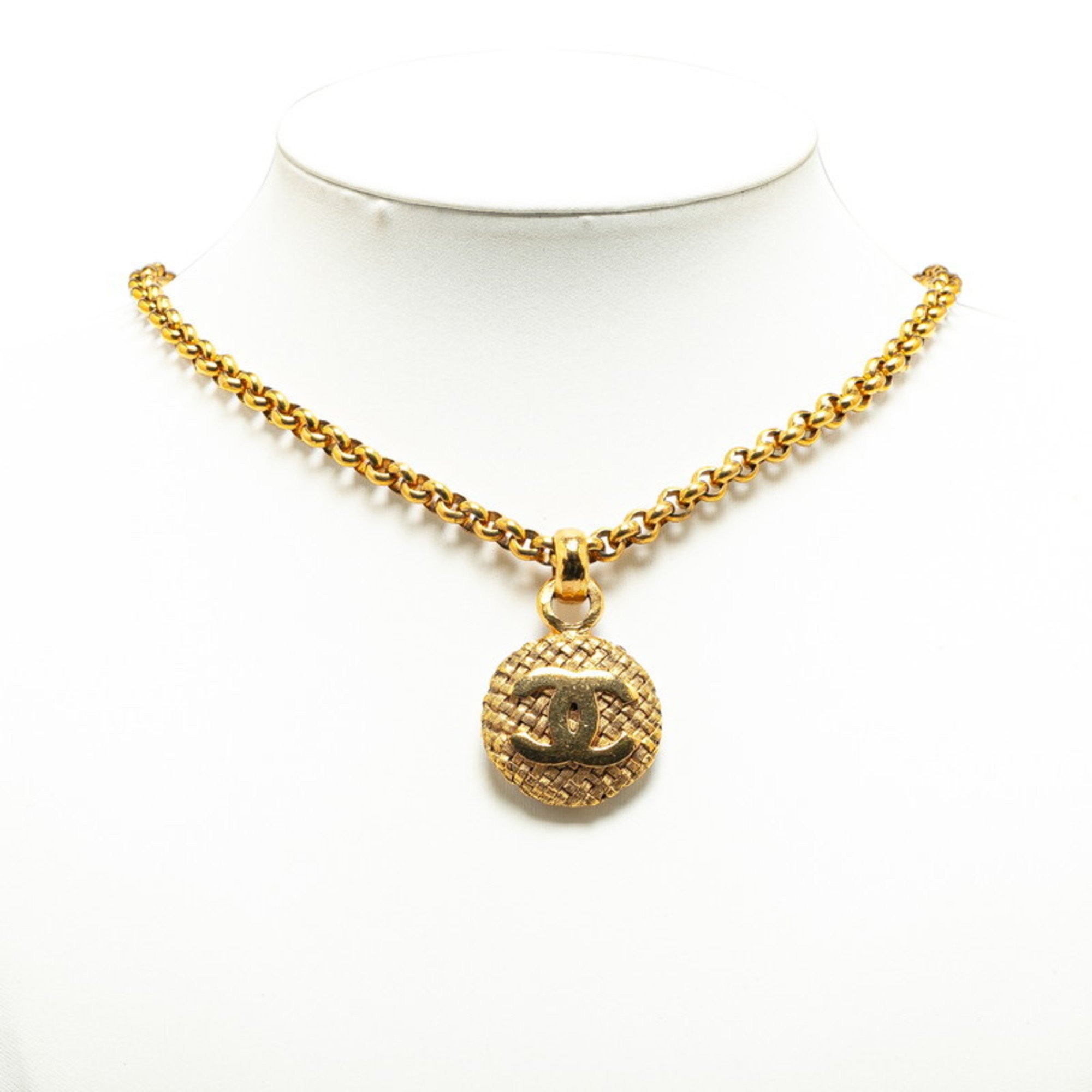 Chanel Coco Mark Round Motif Necklace Gold Plated Women's CHANEL