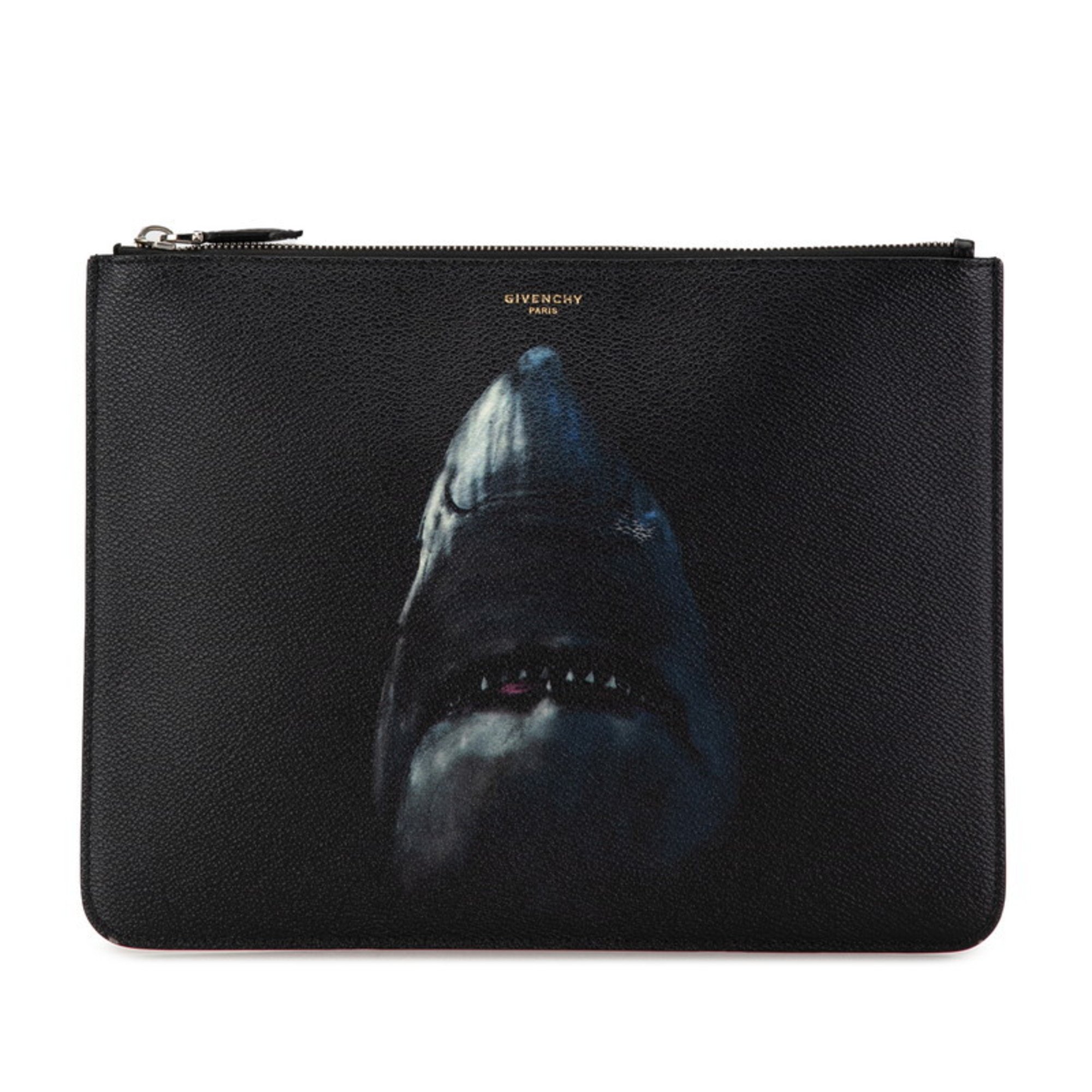 Givenchy Shark Print Clutch Bag Second Black Leather Men's