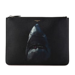 Givenchy Shark Print Clutch Bag Second Black Leather Men's