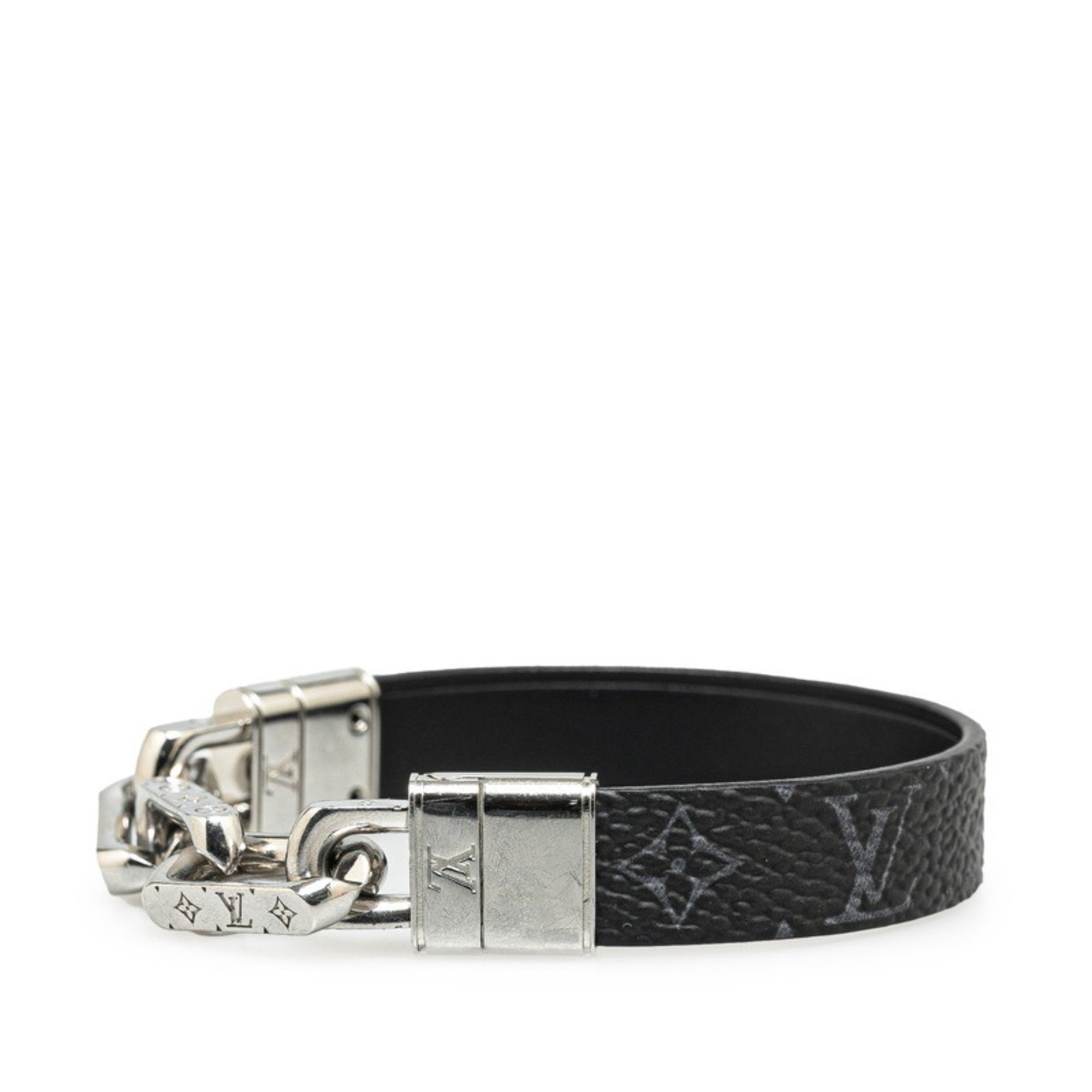 Louis Vuitton Monogram LV Links Bracelet M8340E Black Silver PVC Metal Men's LOUIS VUITTON