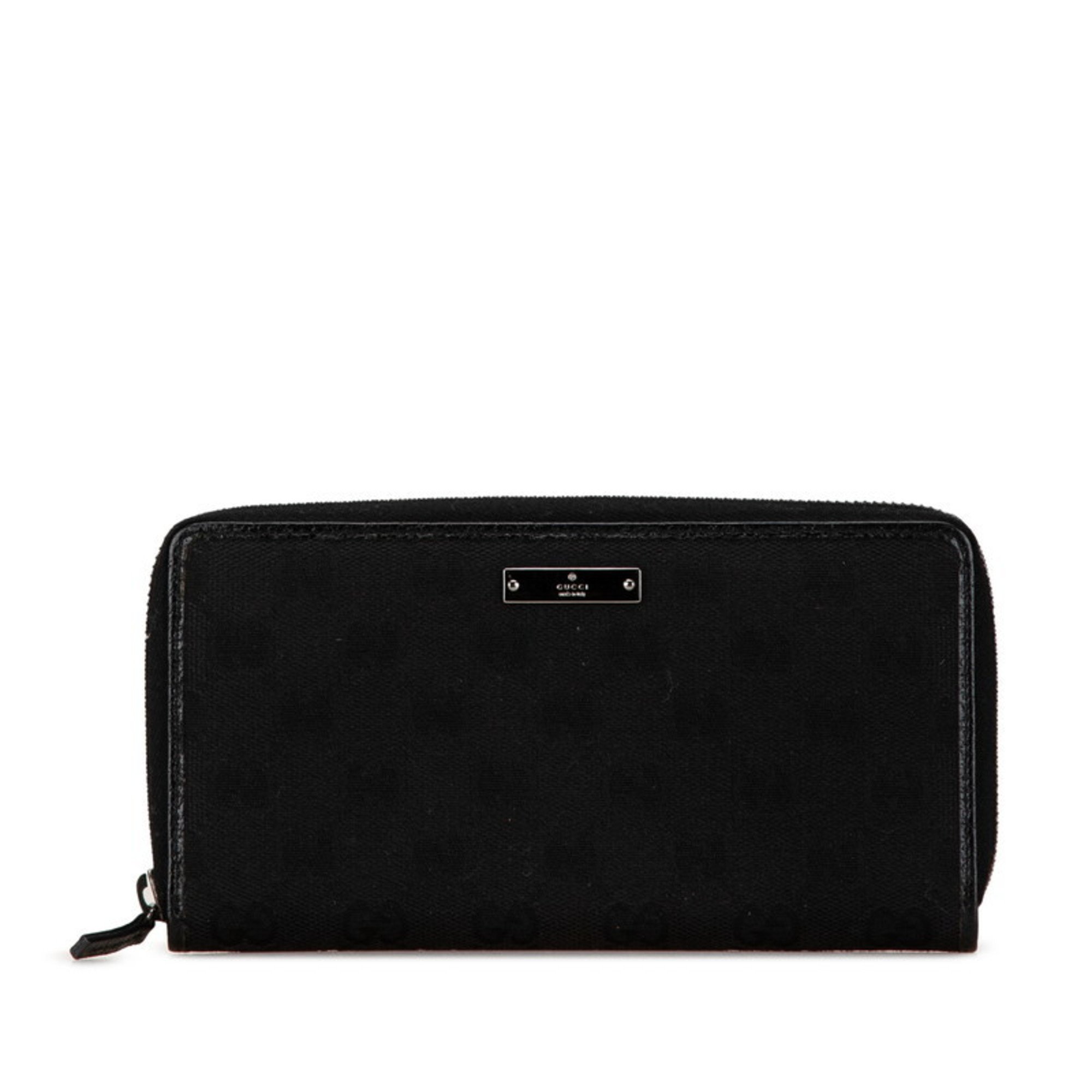 Gucci GG Canvas Round Long Wallet 112724 Black Leather Women's GUCCI