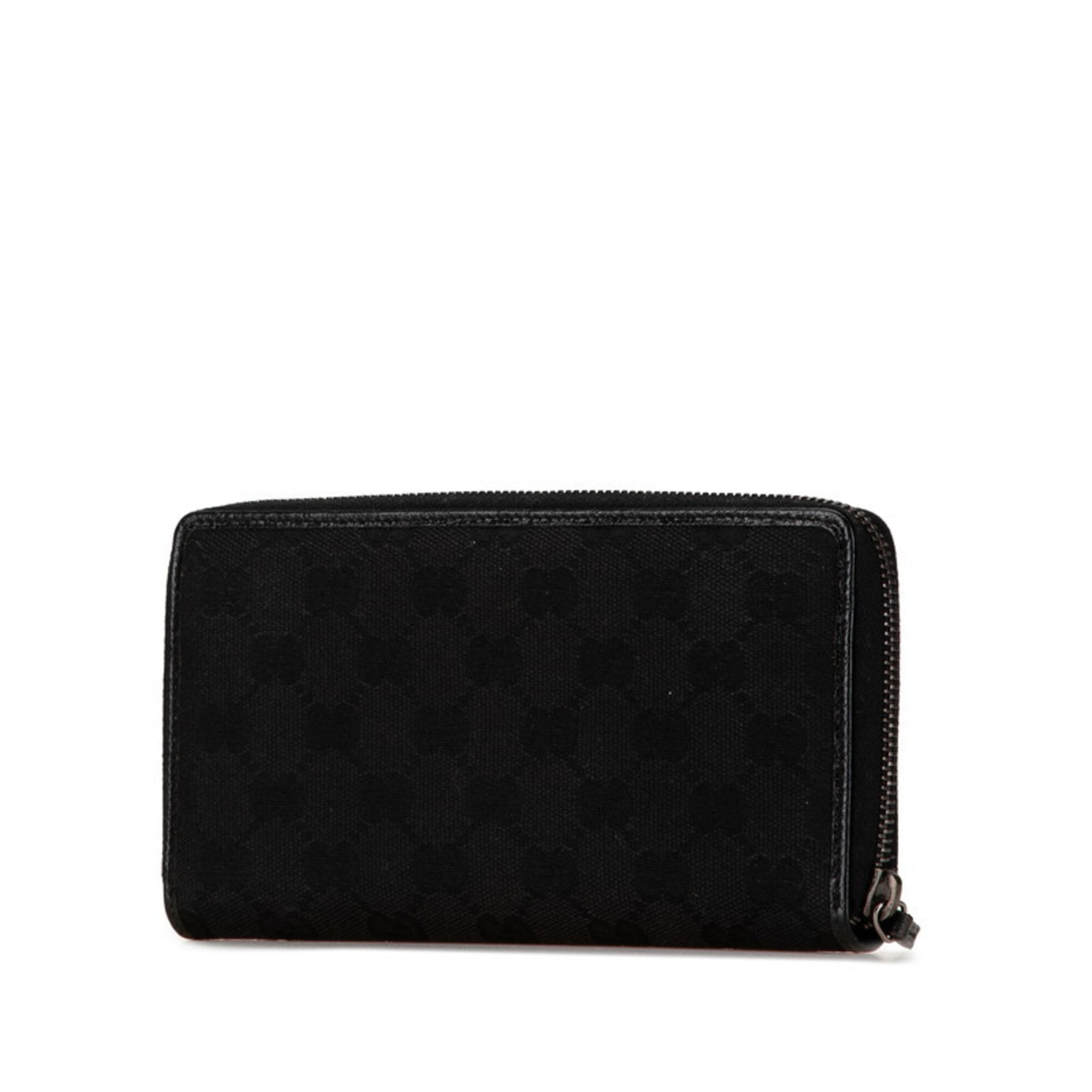 Gucci GG Canvas Round Long Wallet 112724 Black Leather Women's GUCCI