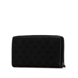 Gucci GG Canvas Round Long Wallet 112724 Black Leather Women's GUCCI