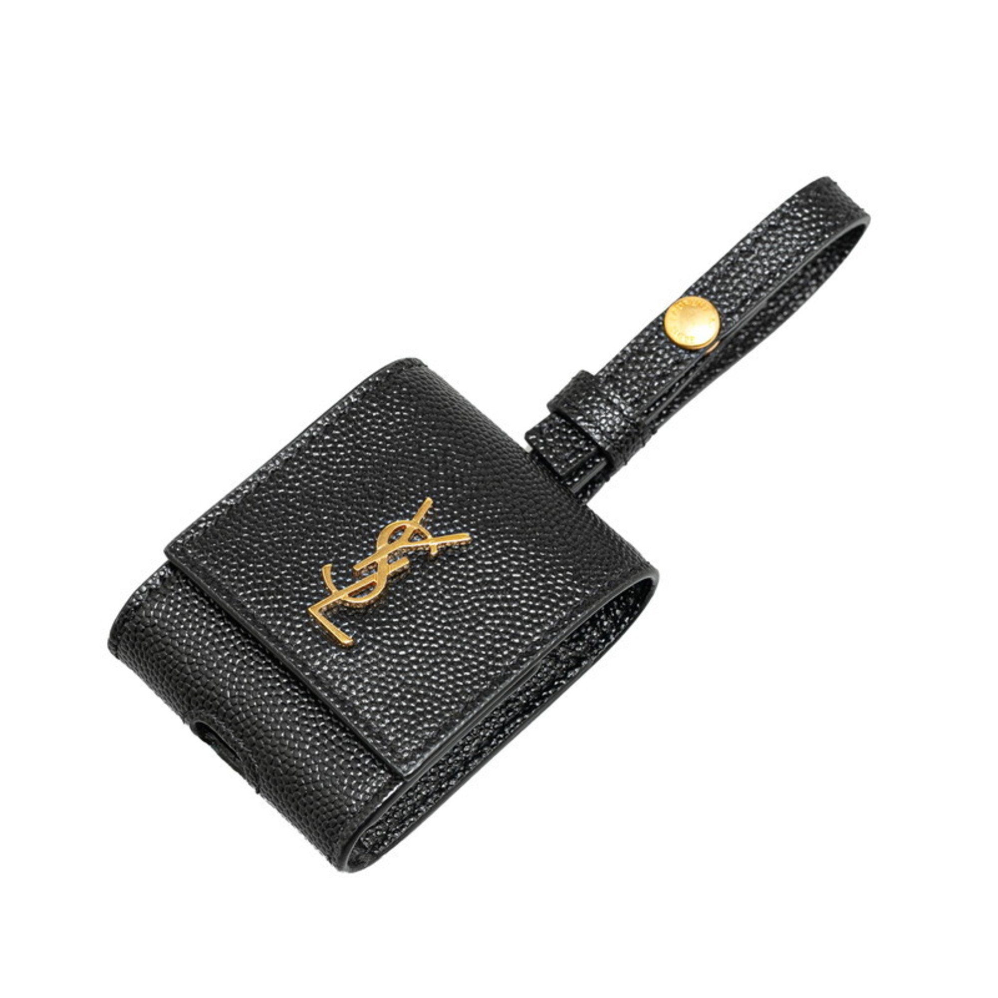 Saint Laurent YSL AirPods Case Black Gold Leather Women's SAINT LAURENT