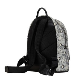 MCM Stark Jacquard Backpack Black Blue Grey Canvas Leather Women's