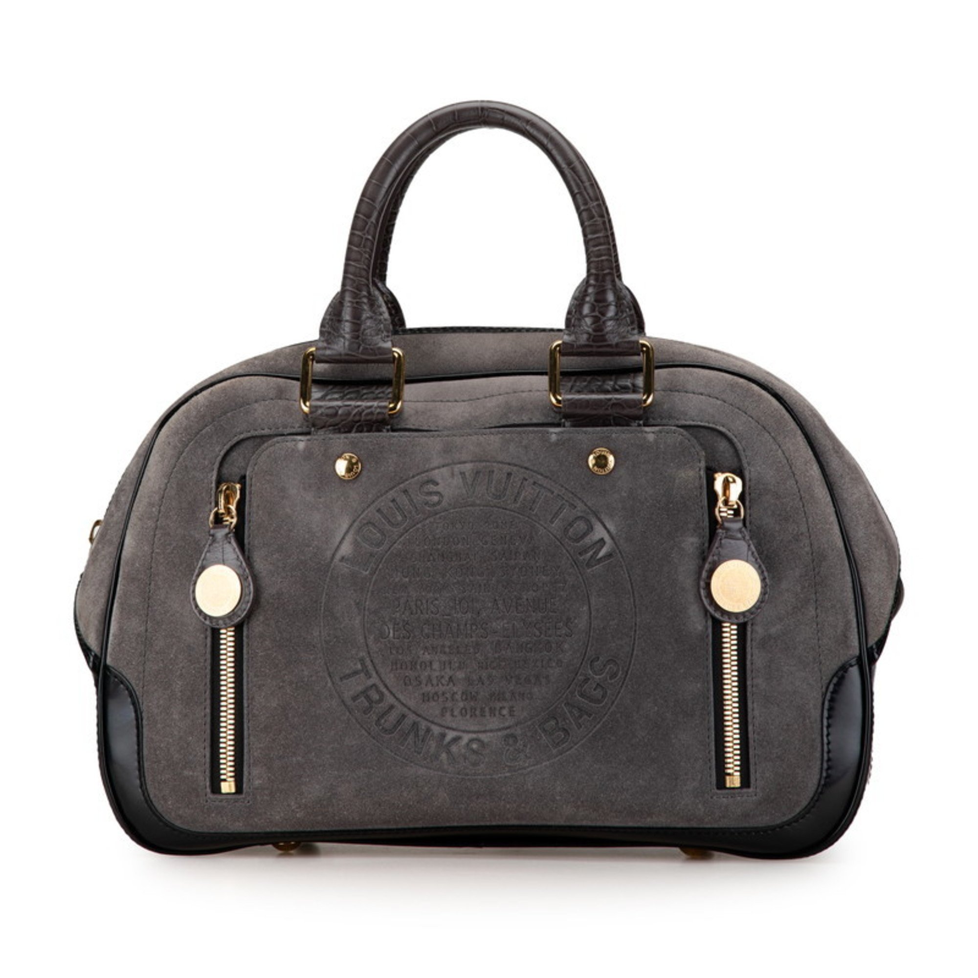 Louis Vuitton Cruise Stamp Bag PM Handbag M95239 Grey Black Suede Leather Women's LOUIS VUITTON