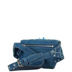 Valentino Studded Body Bag Waist Shoulder Blue Denim Women's