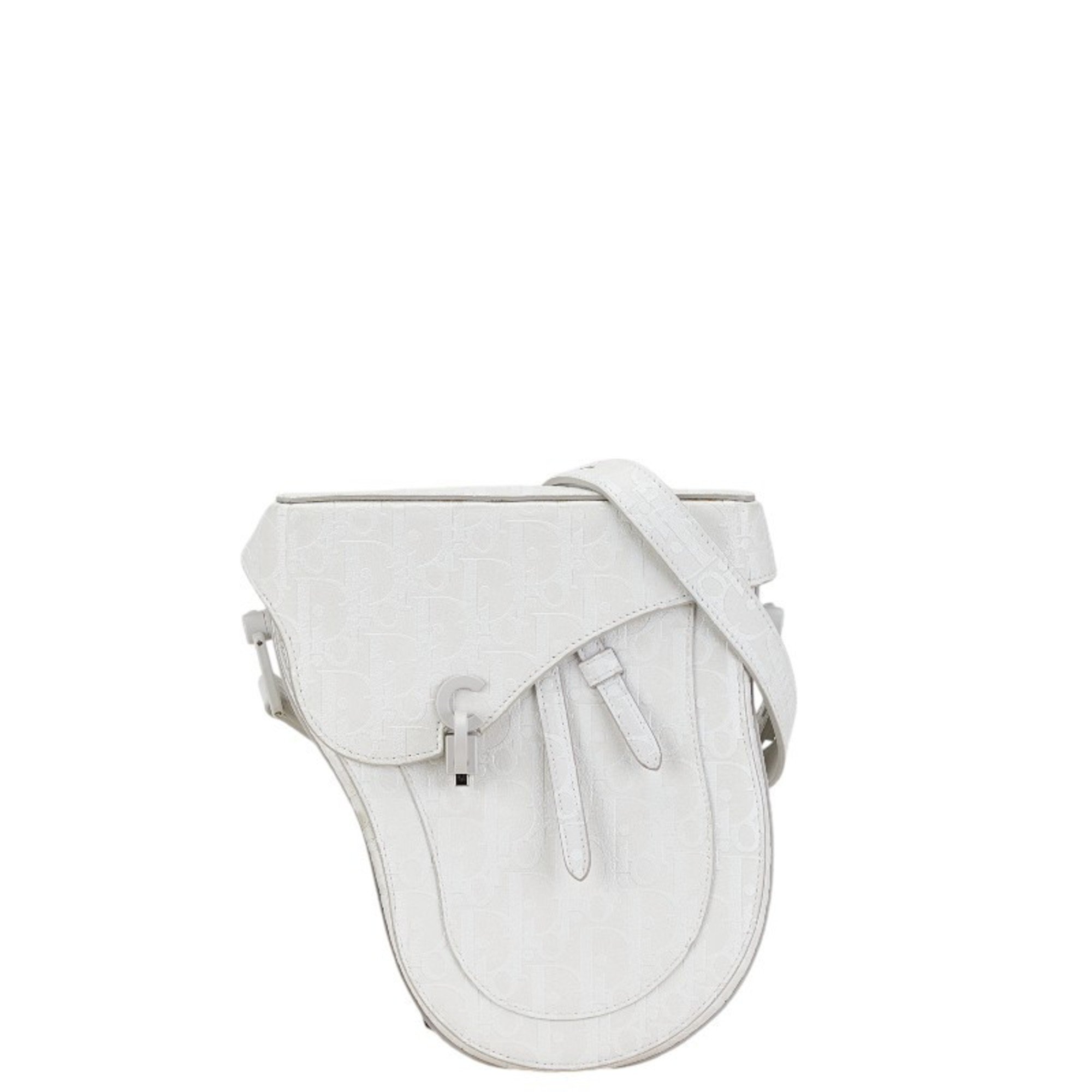 Christian Dior Dior Saddle Boxy Shoulder Bag White Leather Women's