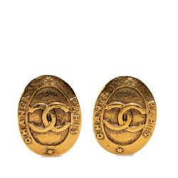 Chanel Coco Mark Oval Earrings Gold Plated Women's CHANEL