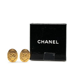 Chanel Coco Mark Oval Earrings Gold Plated Women's CHANEL