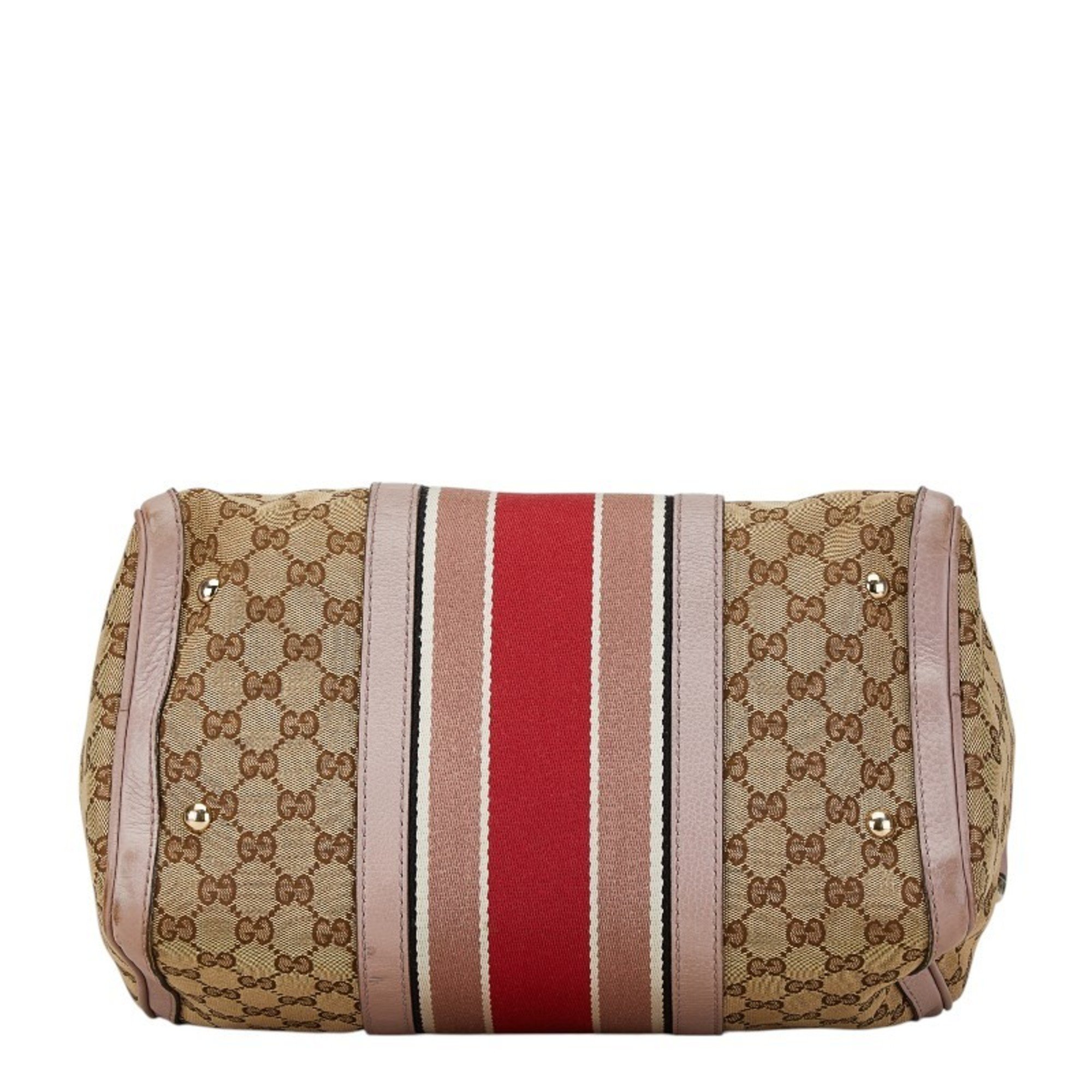 Gucci GG Canvas Sherry Line Boston Bag Shoulder 247205 Beige Pink Leather Women's GUCCI