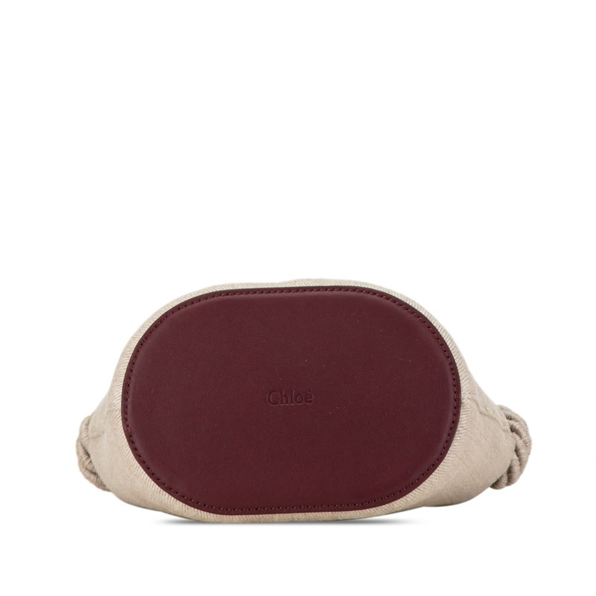 Chloé Chloe Small Bucket Shoulder Bag Beige Wine Red Linen Leather Women's