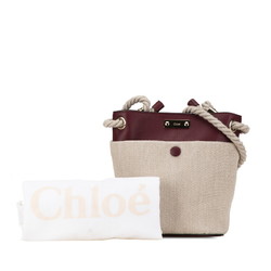 Chloé Chloe Small Bucket Shoulder Bag Beige Wine Red Linen Leather Women's