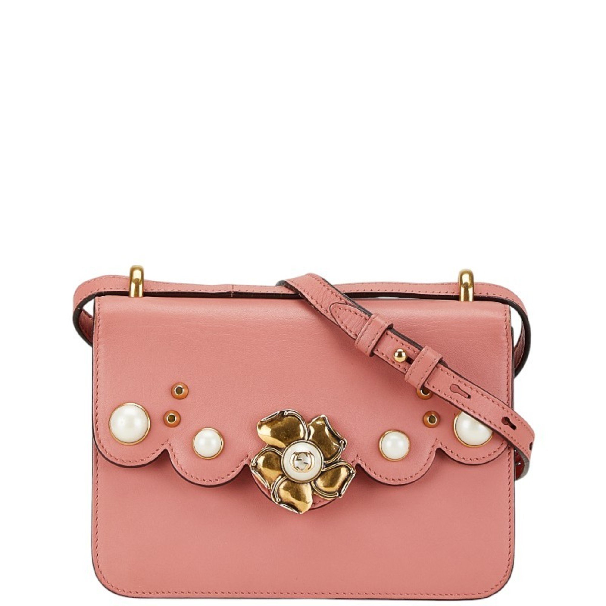 Gucci Faux Pearl Studded Shoulder Bag 432682 Pink Leather Women's GUCCI