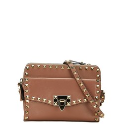 Valentino Roman Stud Shoulder Bag Pink Beige Brown Leather Women's