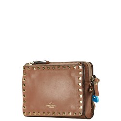 Valentino Roman Stud Shoulder Bag Pink Beige Brown Leather Women's