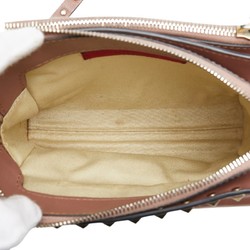 Valentino Roman Stud Shoulder Bag Pink Beige Brown Leather Women's