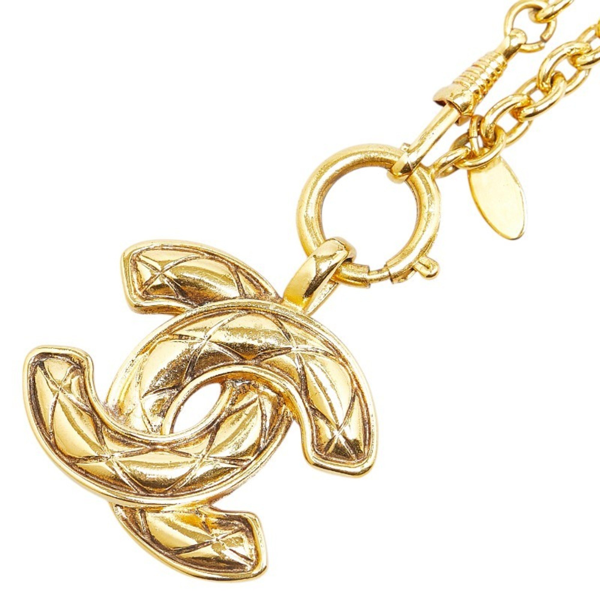 Chanel Matelasse Coco Mark Necklace Gold Plated Women's CHANEL