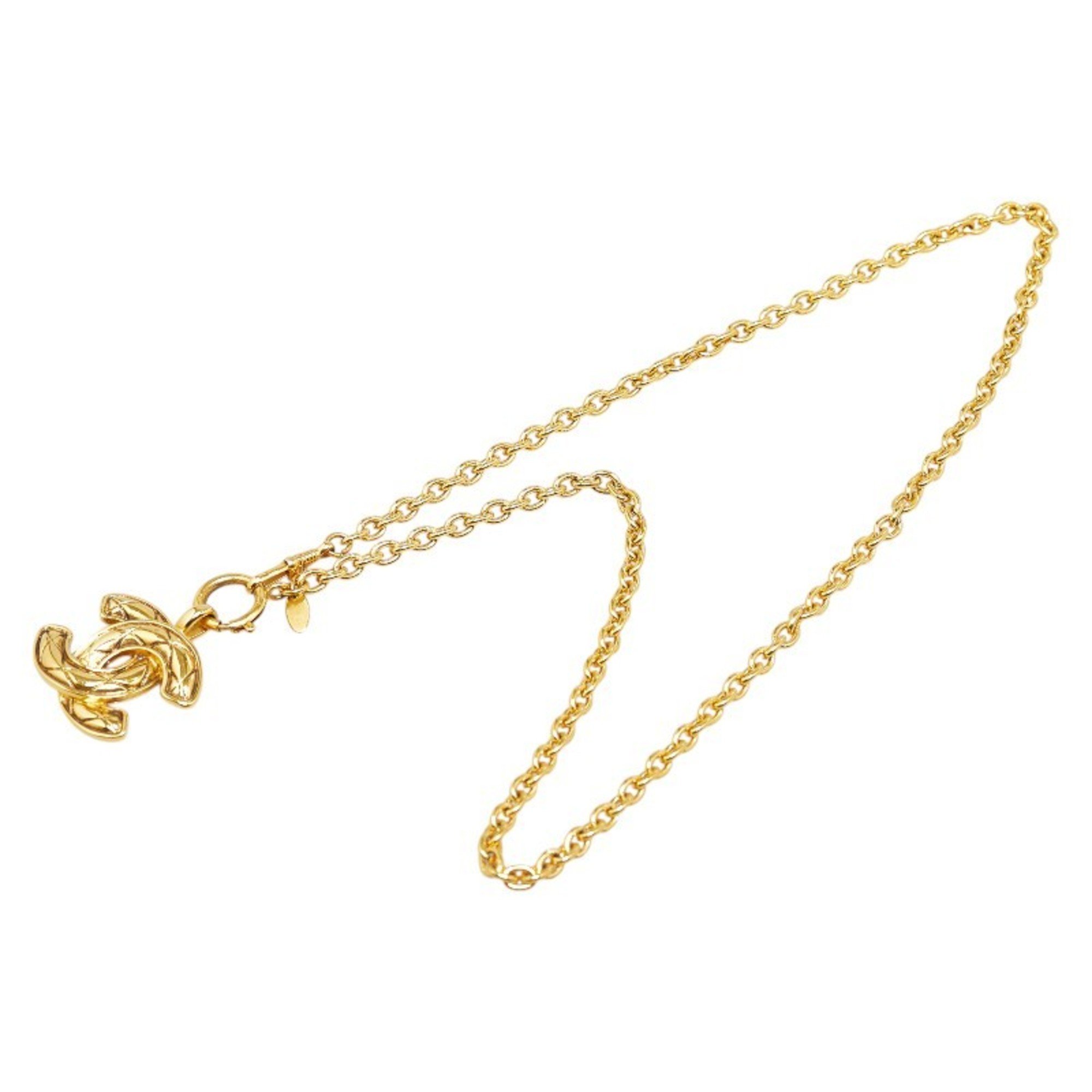 Chanel Matelasse Coco Mark Necklace Gold Plated Women's CHANEL