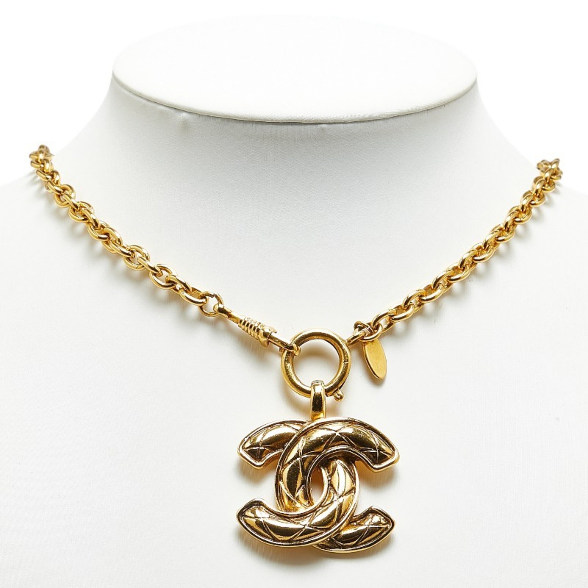 Chanel Matelasse Coco Mark Necklace Gold Plated Women's CHANEL