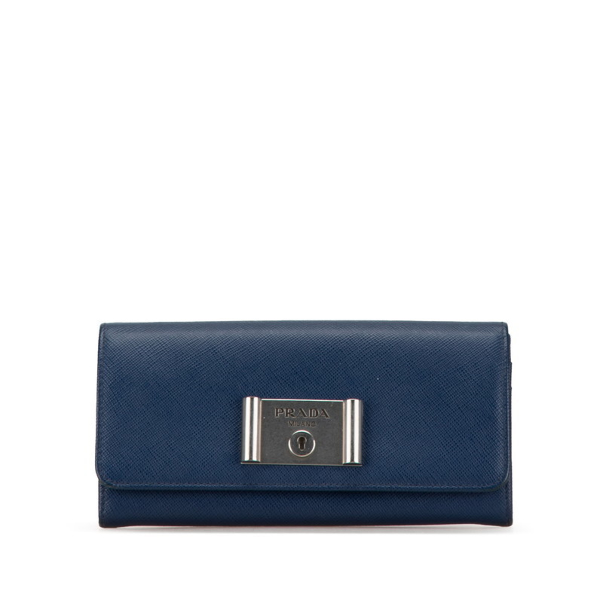 Prada Saffiano Long Wallet 1MH037 Blue Leather Women's PRADA