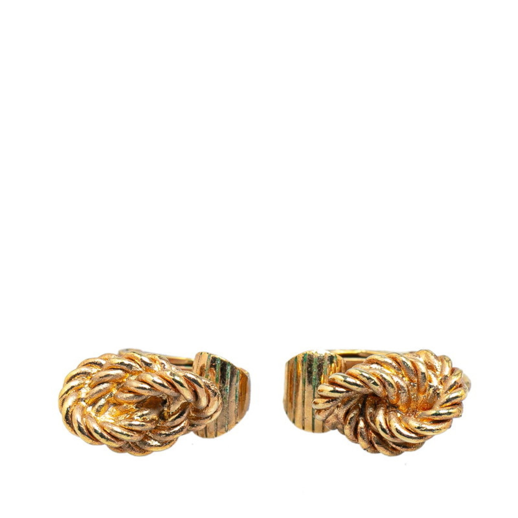 Christian Dior Dior Rope Knot Motif Earrings Gold Plated Women's