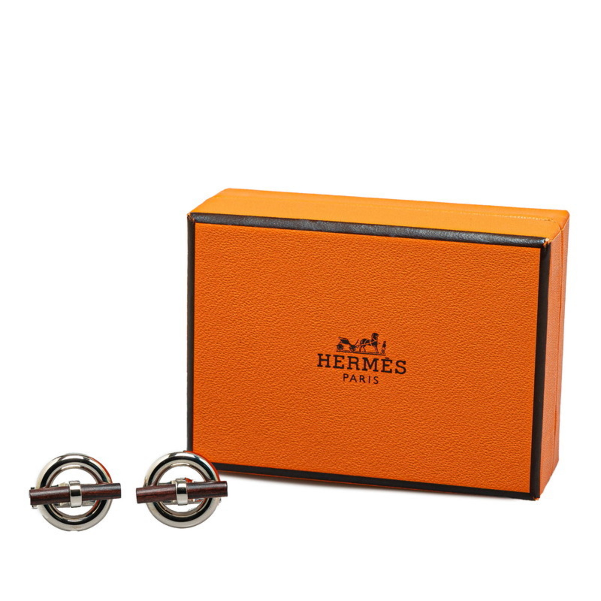 Hermes Chaine d'Ancre Cufflinks Silver Brown Metal Wood Men's HERMES